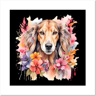 A saluki decorated with beautiful watercolor flowers Posters and Art